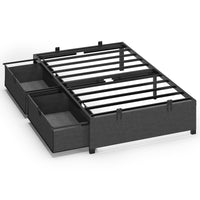 Sikaic Bed Frame Twin Size Metal Platform Bed Frame with 2 Large Storage Drawers No Box Spring Needed Dark Grey & Black Dark Grey & Black / Metal / Modern