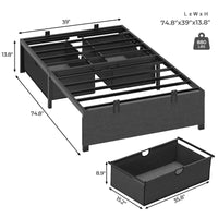 Sikaic Bed Frame Twin Size Metal Platform Bed Frame with 2 Large Storage Drawers No Box Spring Needed Dark Grey & Black Dark Grey & Black / Metal / Modern
