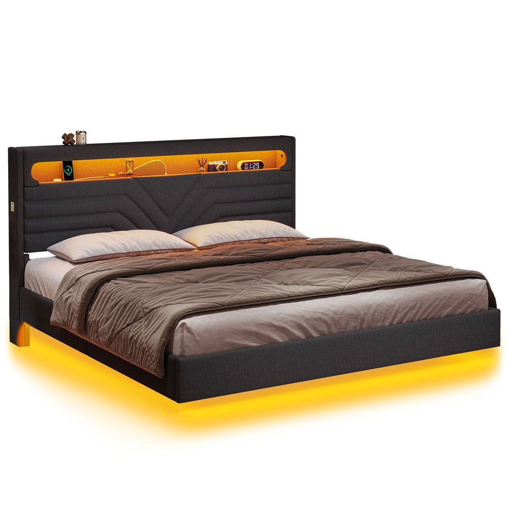 Sikaic Bed Frame King Size LED Floating Bed Frame Dark Grey Dark Grey / King / Linen
