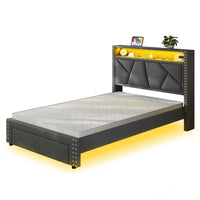 Sikaic Bed Frame Twin LED Bed Frame Dark Grey Dark Grey / Twin / Engineered Wood
