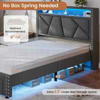 Sikaic Bed Frame Twin Size LED Upholstered Platform Bed Frame with Charging Station and Shelf Headboard & 2 Storage Drawers Dark Grey Dark Grey / Twin Size / Engineered Wood