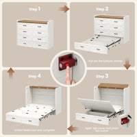Sikaic Bed Frame Farmhouse Queen Murphy Bed with Storage Drawers & Charging Station Rustic White