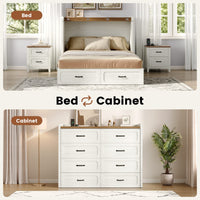 Sikaic Bed Frame Farmhouse Queen Murphy Bed with Storage Drawers & Charging Station Rustic White