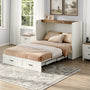 Sikaic Bed Frame Farmhouse Queen Murphy Bed with Storage Drawers & Charging Station Rustic White