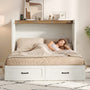 Sikaic Bed Frame Farmhouse Queen Murphy Bed with Storage Drawers & Charging Station Rustic White