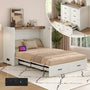 Sikaic Bed Frame Farmhouse Queen Murphy Bed with Storage Drawers & Charging Station Rustic White