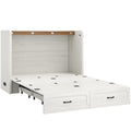 Farmhouse Full Murphy Bed with Storage Drawers & Charging Station Rustic White