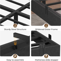 Sikaic Bed Frame Floating Bed Frame Linen Upholstered Platform with LED Lights Underbed Storage Space No Box Spring Needed Dark Grey