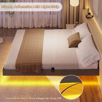 Sikaic Bed Frame Floating Bed Frame Linen Upholstered Platform with LED Lights Underbed Storage Space No Box Spring Needed Dark Grey