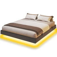 Sikaic Bed Frame Floating Linen Upholstered Platform Bed Frame Dark Grey