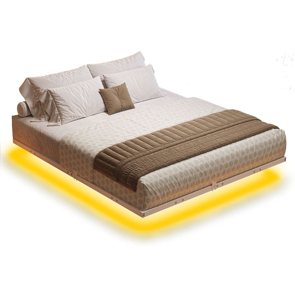 Sikaic Bed Frame Floating Metal Platform Bed Frame with LED Lights White