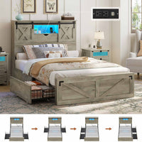 Sikaic Bed Frame Twin Size Bed Frame with 2 Storage Drawers and LED Lights Rustic Oak Grey / Engineered Wood / Farmhouse