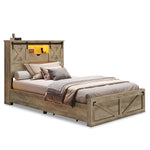 Sikaic Bed Frame Twin Size Bed Frame with 2 Storage Drawers and LED Lights Rustic Oak Grey / Engineered Wood / Farmhouse