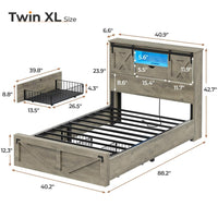 Sikaic Bed Frame Twin XL Size Bed Frame with 2 Storage Drawers and LED Lights Rustic Oak Grey / Twin XL / Engineered Wood