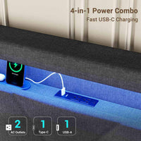 Sikaic Bed Frame LED Bed Frame with Charging Station Storage Headboard Black