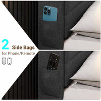 Sikaic Bed Frame LED Bed Frame with Charging Station Storage Headboard Black