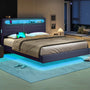 Sikaic Bed Frame LED Bed Frame with Charging Station Storage Headboard Black