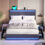 Sikaic Bed Frame LED Bed Frame With Storage Charging Outlets Dark Grey