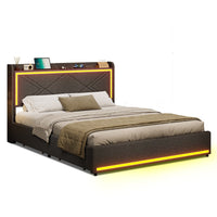 Sikaic Bed Frame LED Bed Frame with Storage Headboard Grey