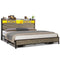 Sikaic Bed Frame LED Farmhouse Platform Bed Frame with Storage Headboard Grey