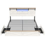 Sikaic Bed Frame LED Farmhouse Wooden Platform Bed Frame With Charging Station 2 Drawers & Storage Headboard Sliding Barn Door White