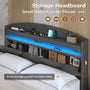 Sikaic Bed Frame LED Floating Bed Frame with Charging Station Hidden Storage Dark Grey