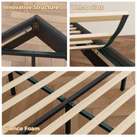 Sikaic Bed Frame LED Floating Bed Frame with Charging Station Hidden Storage Dark Grey