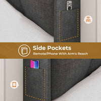 Sikaic Bed Frame LED Floating Bed Frame with Charging Station Hidden Storage Dark Grey