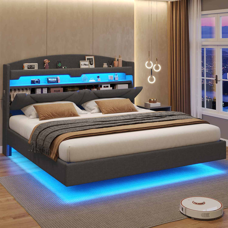 Linen LED Floating Bed Frame
