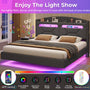 Sikaic Bed Frame LED Floating Bed Frame with Charging Station Hidden Storage Dark Grey