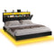 Sikaic Bed Frame LED Floating Upholstered Leather Platform Bed Frame Black
