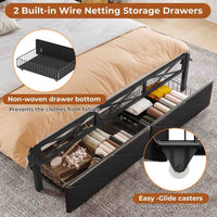 Sikaic Bed Frame LED Metal Bed Frame Storage Headboard with Charging Station Black