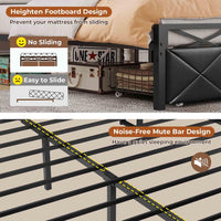 Sikaic Bed Frame LED Metal Bed Frame Storage Headboard with Charging Station Black