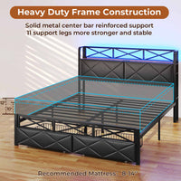 Sikaic Bed Frame LED Metal Bed Frame Storage Headboard with Charging Station Black