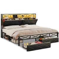 Sikaic Bed Frame LED Metal Bed Frame with Storage Headboard Black