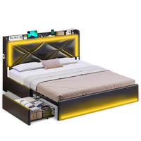 Sikaic Bed Frame LED Upholstered Platform Bed Frame Black