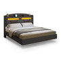 Sikaic Bed Frame Linen LED Floating Bed Frame with Charging Station Dark Grey