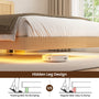 Sikaic Bed Frame SIKAIC Queen Grooved Bed Frame with LED Lights & Charging Station Oak Oak / Queen / Engineered Wood