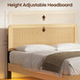 Sikaic Bed Frame SIKAIC Queen Grooved Bed Frame with LED Lights & Charging Station Oak Oak / Queen / Engineered Wood