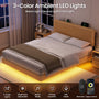 Sikaic Bed Frame SIKAIC Queen Grooved Bed Frame with LED Lights & Charging Station Oak Oak / Queen / Engineered Wood