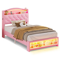 Sikaic Bed Frame Twin Princess Velvet Upholstered Bed Frame Pink Pink / Engineered Wood / Modern