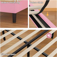 Sikaic Bed Frame Twin Size LED Bed Frame with Charging Station and Storage Headboard Pink Pink / Engineered Wood / Modern