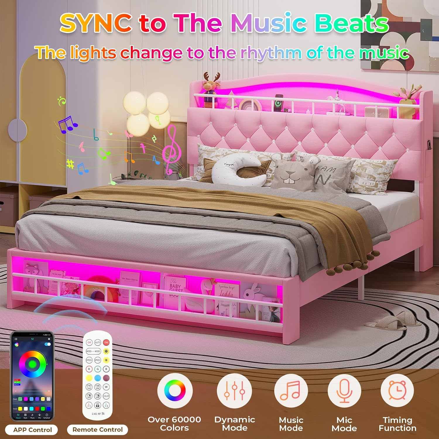 Pink Led Bed Frame Full Princess Velvet Upholstered LED Bed Frame Pink