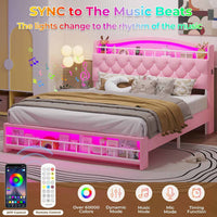 Sikaic Bed Frame Full Princess Velvet Upholstered LED Bed Frame Pink Pink / Full / Engineered Wood