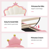 Sikaic Bed Frame Girls Queen Bed Frame with Princess Crown and LED Velvet Upholstered Platform Pink Pink / Queen / Engineered Wood