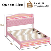 Sikaic Bed Frame Queen Princess Velvet Upholstered LED Bed Frame Pink Pink / Queen / Engineered Wood