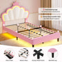 Sikaic Bed Frame Girls Twin Bed Frame with Princess Crown and LED Velvet Upholstered Platform Pink Pink / Twin / Engineered Wood