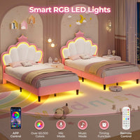 Sikaic Bed Frame Girls Twin Bed Frame with Princess Crown and LED Velvet Upholstered Platform Pink Pink / Twin / Engineered Wood