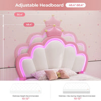 Sikaic Bed Frame Girls Twin Bed Frame with Princess Crown and LED Velvet Upholstered Platform Pink Pink / Twin / Engineered Wood