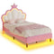 Sikaic Bed Frame Girls Twin Bed Frame with Princess Crown and LED Velvet Upholstered Platform Pink Pink / Twin / Engineered Wood
